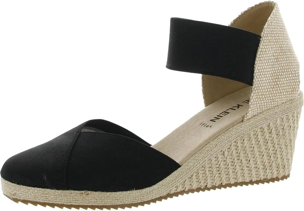 Anne Klein Womens Zoey Canvas Ankle Strap Espadrille Heels
