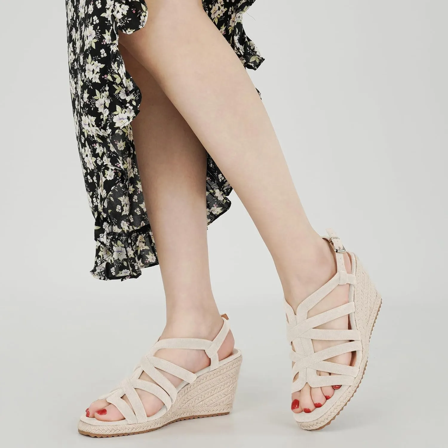 Aomigoct Wedge Sandals for Women Dressy: Comfortable Casual Work Espadrille Wedges - Ladies Summer Outdoor Walking Shoes