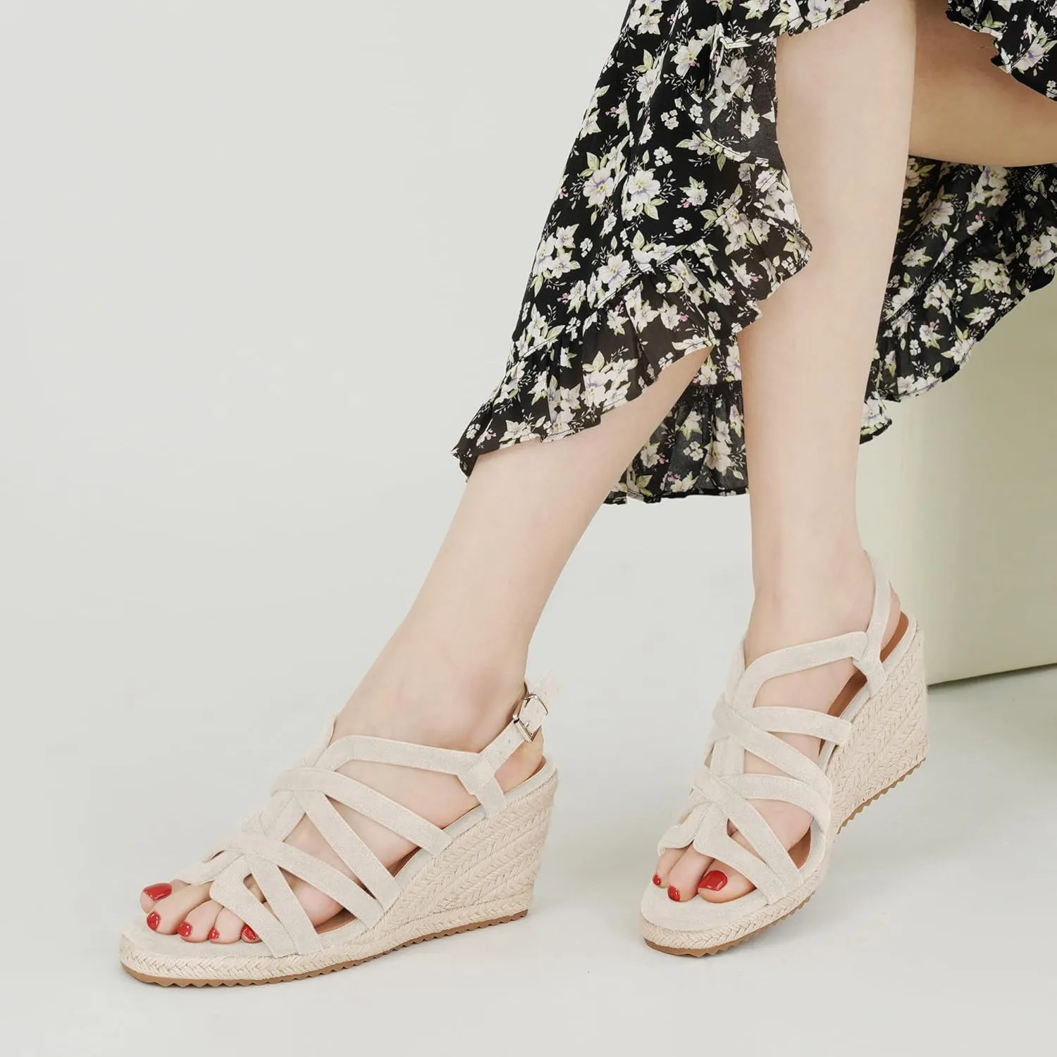 Aomigoct Wedge Sandals for Women Dressy: Comfortable Casual Work Espadrille Wedges - Ladies Summer Outdoor Walking Shoes