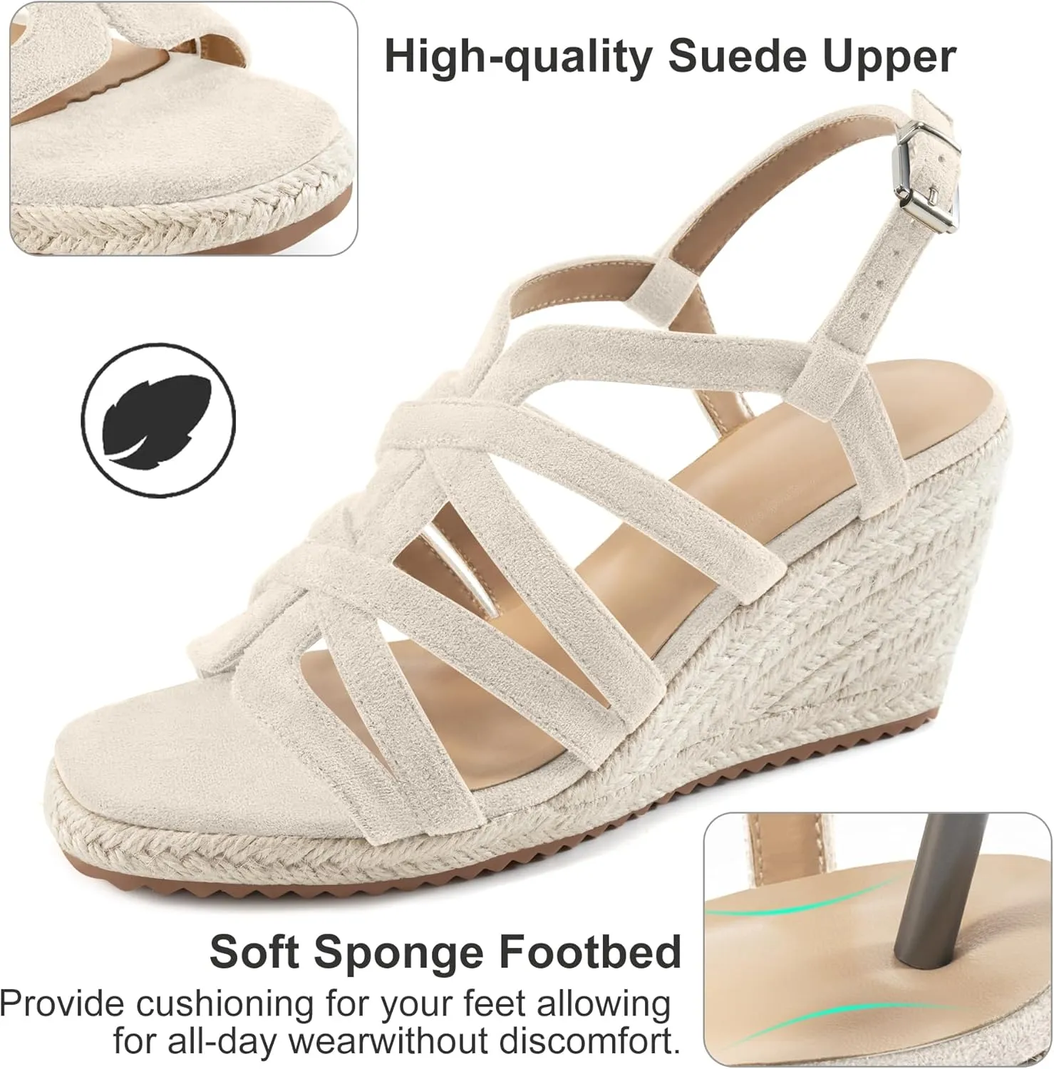 Aomigoct Wedge Sandals for Women Dressy: Comfortable Casual Work Espadrille Wedges - Ladies Summer Outdoor Walking Shoes