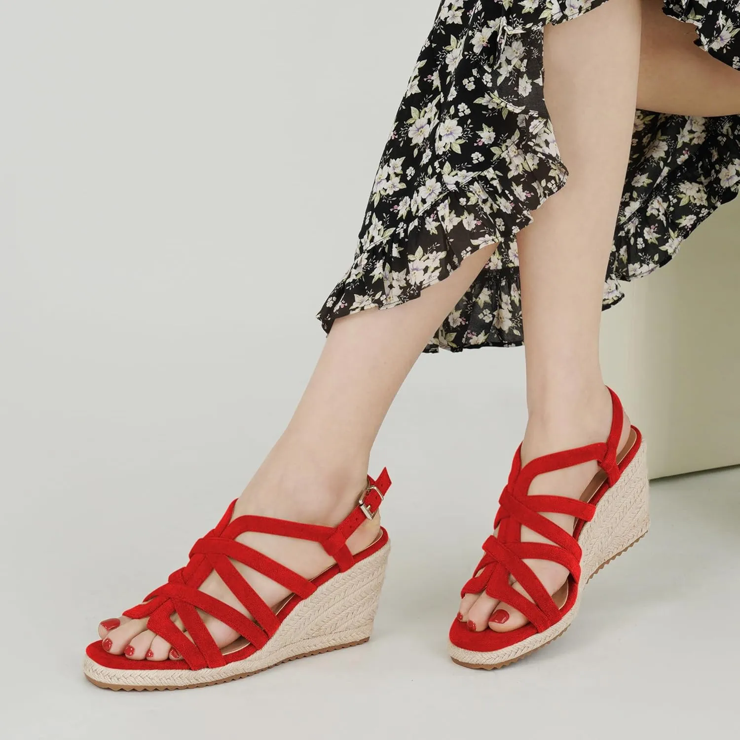 Aomigoct Wedge Sandals for Women Dressy: Comfortable Casual Work Espadrille Wedges - Ladies Summer Outdoor Walking Shoes