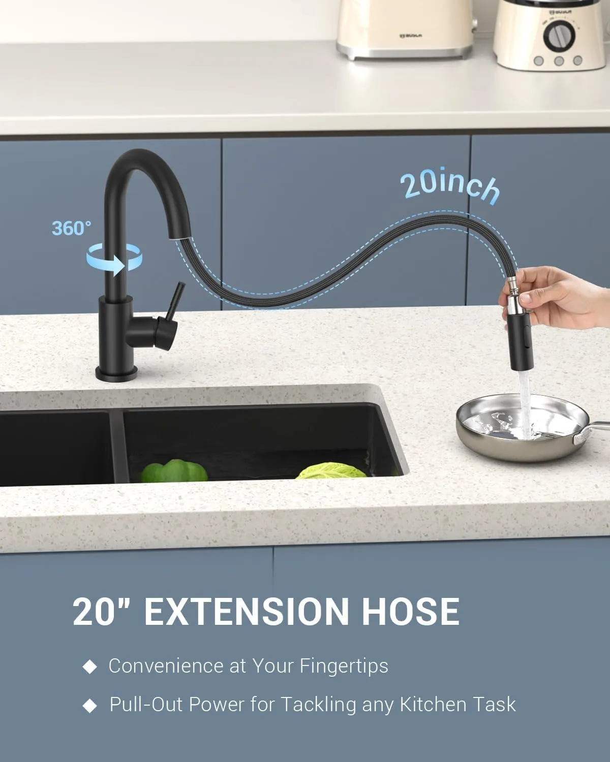 APPASO Bar Sink Faucet, Stainless Steel Kitchen Faucet with Pull Down Sprayer, Modern Single Handle High Arch, Utility Faucet for RV Camper Outdoor Without Deck Plate, Matte Black