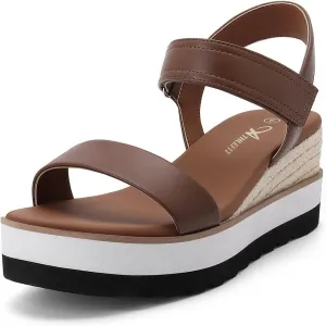 Athlefit Brown Sandals Women Espadrille Wedge Platform Sandals Comfortable Walking Flatform Beach Dressy Casual Open Toe Sandals Size 7