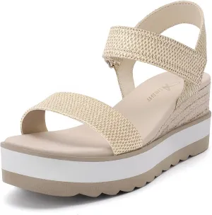 Athlefit Platform Sandals Women Espadrille Wedge Comfortable Ankle Strap Open Toe Sandals for Walking
