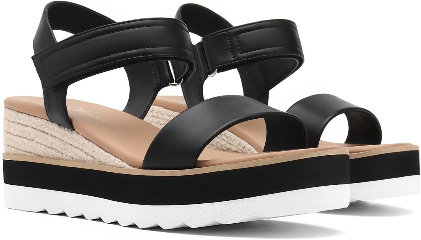 Athlefit Platform Sandals Women Espadrille Wedge Comfortable Ankle Strap Open Toe Sandals for Walking