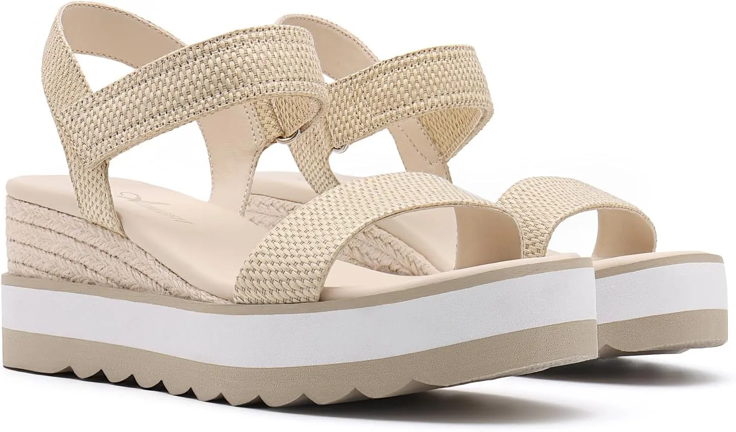 Athlefit Platform Sandals Women Espadrille Wedge Comfortable Ankle Strap Open Toe Sandals for Walking