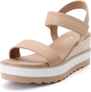 Athlefit Platform Sandals Women Espadrille Wedge Comfortable Ankle Strap Open Toe Sandals for Walking