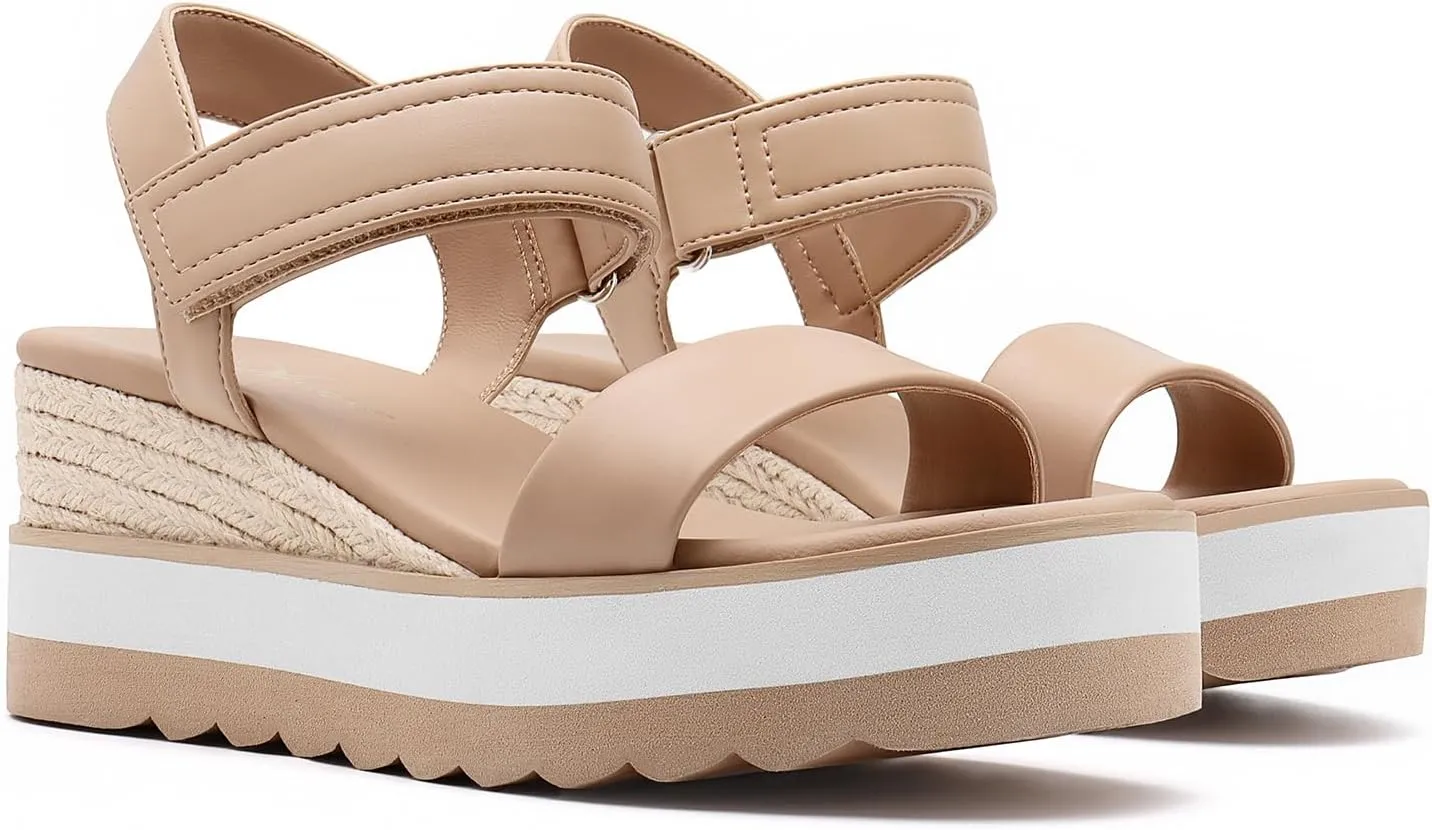 Athlefit Platform Sandals Women Espadrille Wedge Comfortable Ankle Strap Open Toe Sandals for Walking
