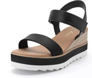 Athlefit Platform Sandals Women Espadrille Wedge Comfortable Ankle Strap Open Toe Sandals for Walking