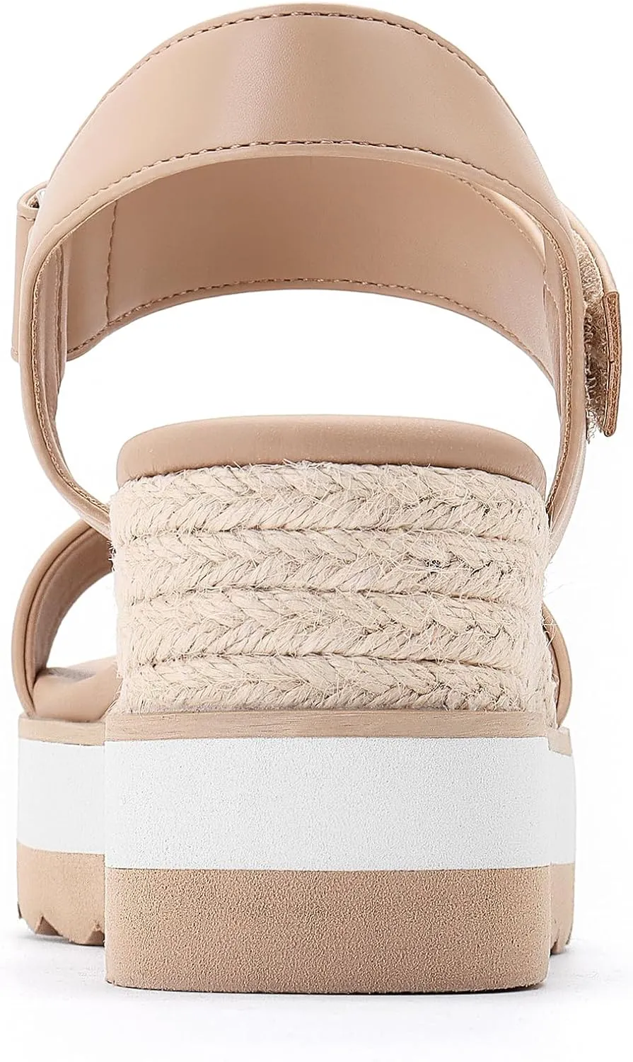 Athlefit Platform Sandals Women Espadrille Wedge Comfortable Ankle Strap Open Toe Sandals for Walking