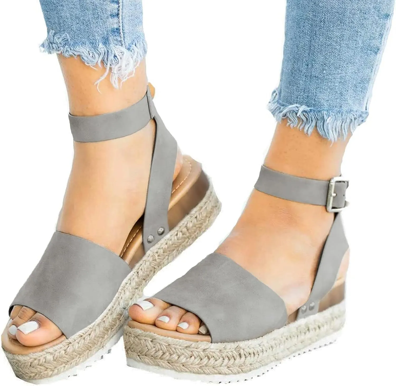 Athlefit Women's Espadrille Wedge Sandals Ankle Strap Buckle Platform Sandals