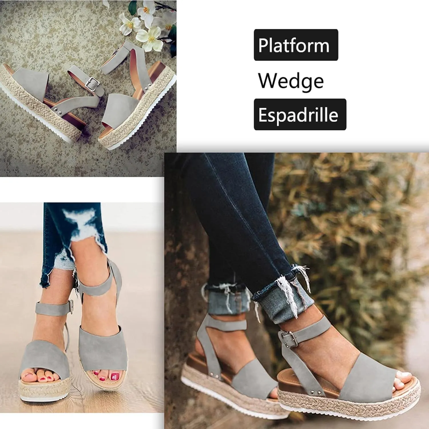 Athlefit Women's Espadrille Wedge Sandals Ankle Strap Buckle Platform Sandals