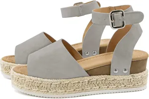 Athlefit Women's Espadrille Wedge Sandals Ankle Strap Buckle Platform Sandals