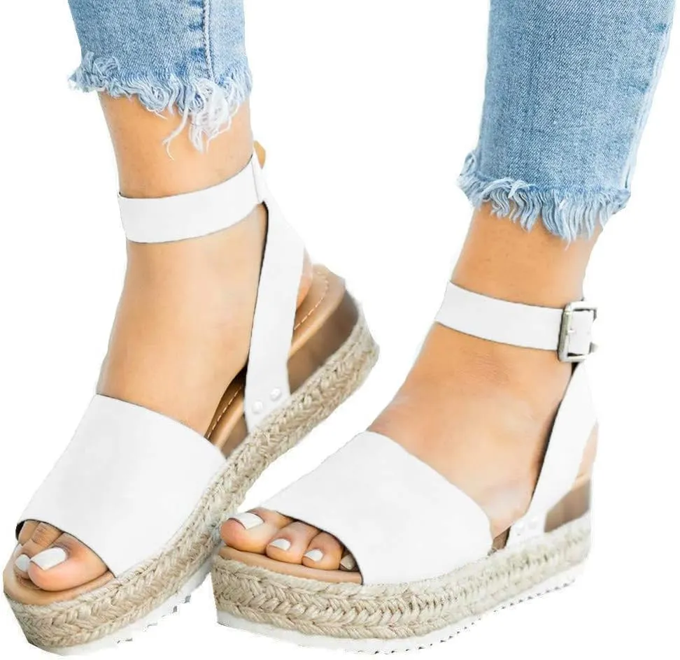 Athlefit Women's Espadrille Wedge Sandals Ankle Strap Buckle Platform Sandals