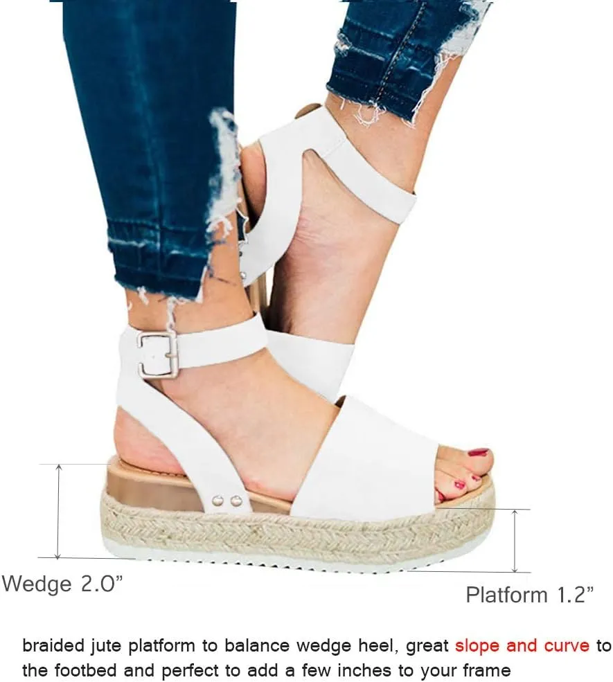 Athlefit Women's Espadrille Wedge Sandals Ankle Strap Buckle Platform Sandals
