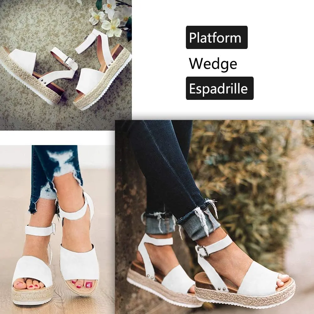 Athlefit Women's Espadrille Wedge Sandals Ankle Strap Buckle Platform Sandals