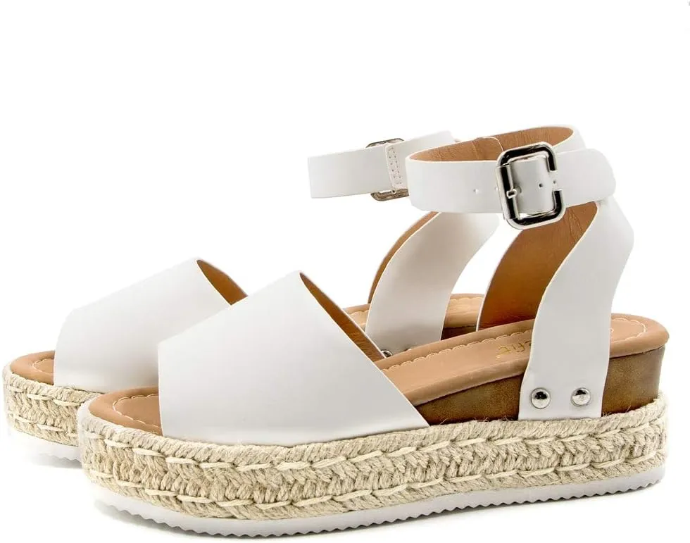 Athlefit Women's Espadrille Wedge Sandals Ankle Strap Buckle Platform Sandals