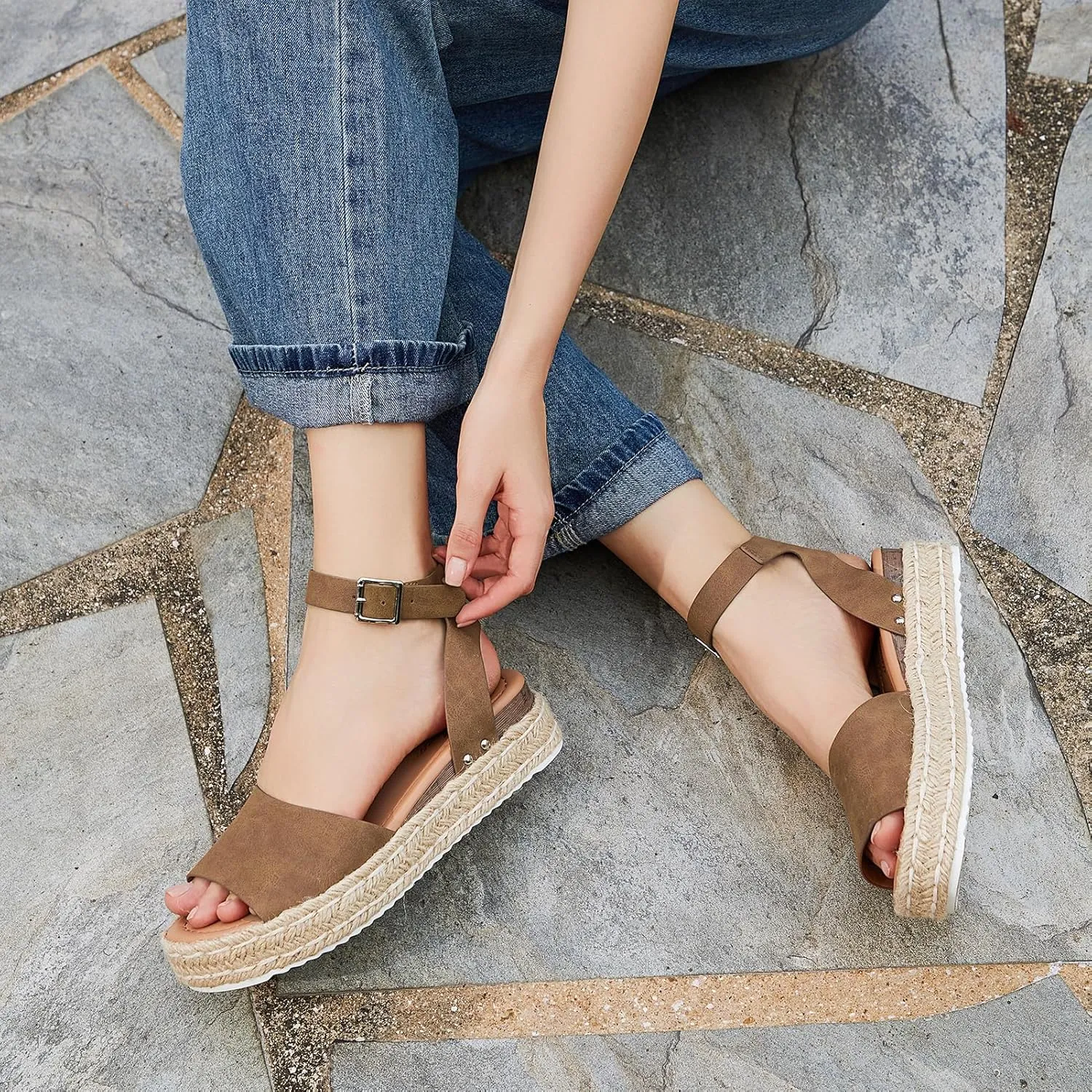Athlefit Women's Platform Espadrille Wedge Sandals Comfortable Open Toe Buckle Sandals for Summer Casual