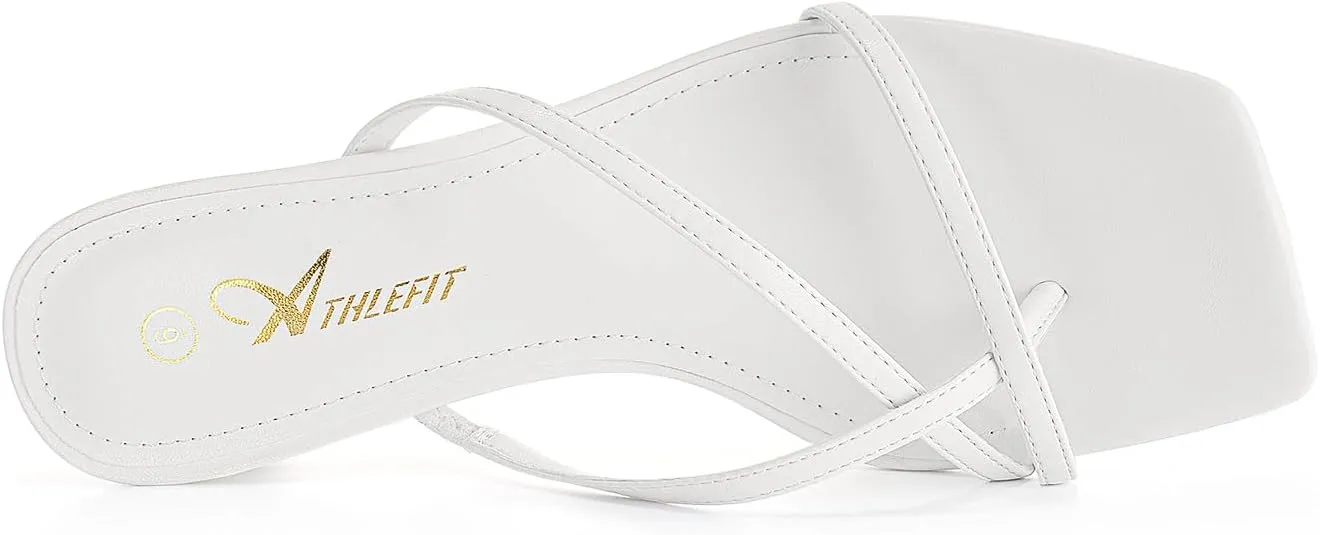 Athlefit Women's Strappy Kitten Heels Flip Flops Square Open Toe Low Heels Fashion Party Dress Thong Heeled Sandals