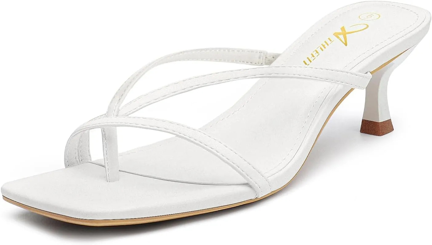 Athlefit Women's Strappy Kitten Heels Flip Flops Square Open Toe Low Heels Fashion Party Dress Thong Heeled Sandals