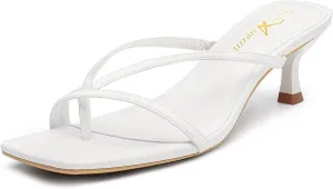 Athlefit Women's Strappy Kitten Heels Flip Flops Square Open Toe Low Heels Fashion Party Dress Thong Heeled Sandals