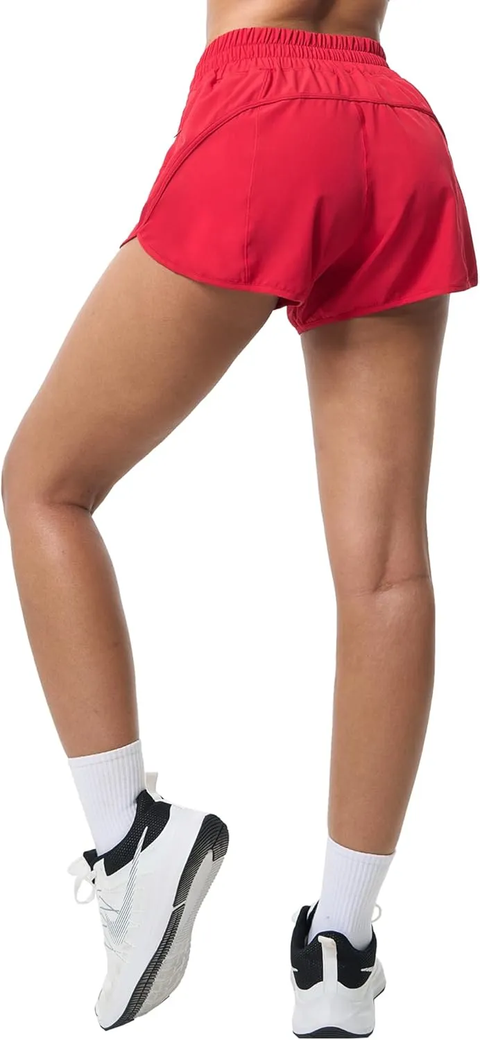 Aurefin Athletic Shorts for Women,Women's Quick Dry Workout Sports Active Running Track Shorts with Elastic and Zip Pockets