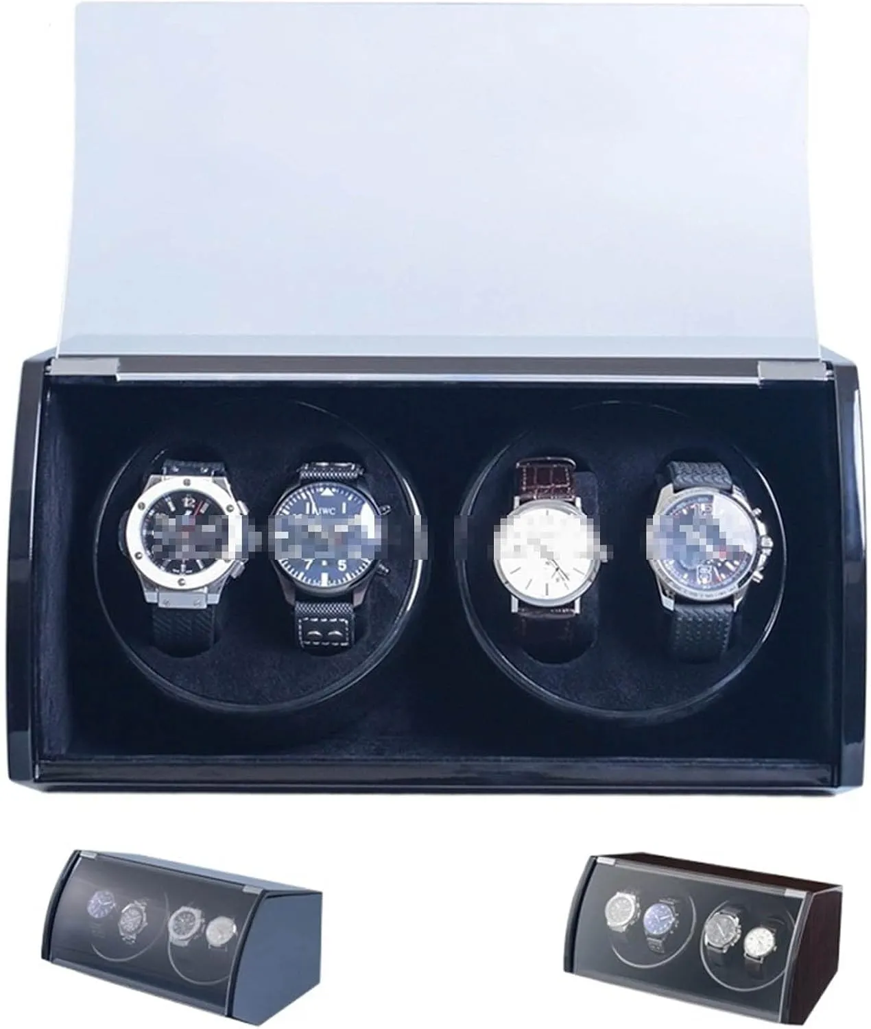 Automatic Watch Winder Flip Watch Box 4 Slots Wooden Paint Electric Motor Boxes Automatic Chain Watch Mechanical Watch Shaker 38 * 22 * 18cm Size (Color : Black Size : 1) (Black 1)