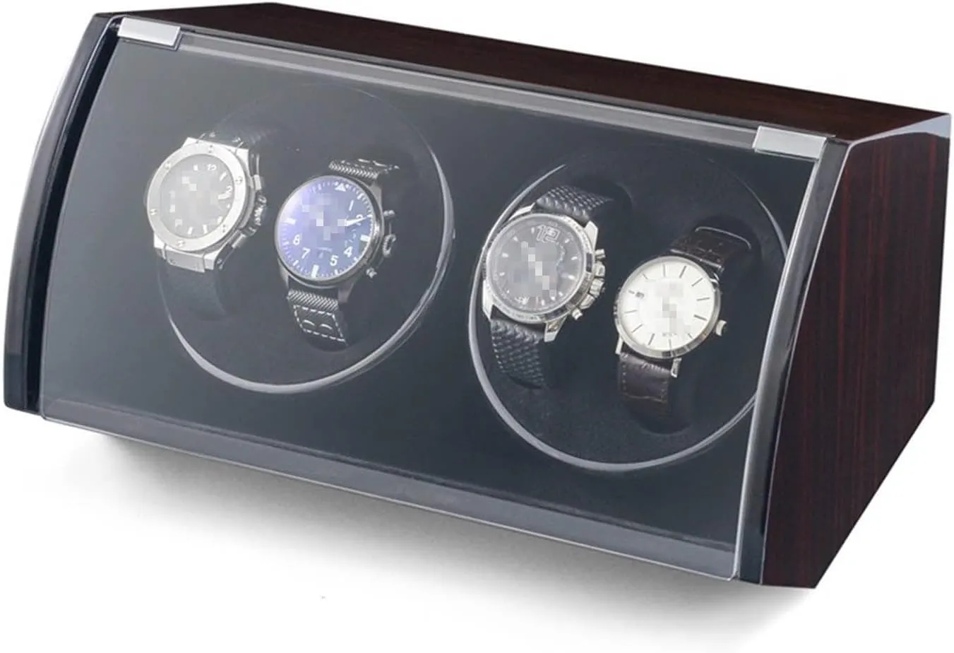 Automatic Watch Winder Flip Watch Box 4 Slots Wooden Paint Electric Motor Boxes Automatic Chain Watch Mechanical Watch Shaker 38 * 22 * 18cm Size (Color : Black Size : 1) (Black 1)