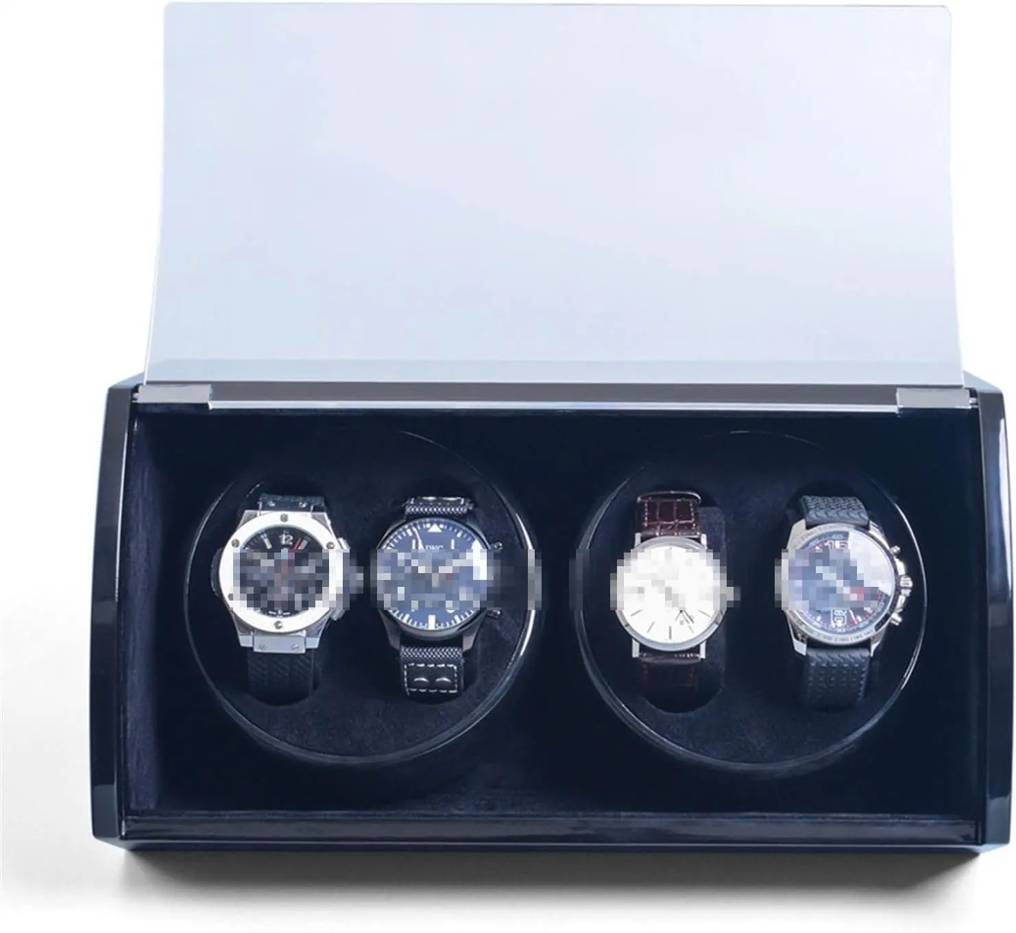 Automatic Watch Winder Flip Watch Box 4 Slots Wooden Paint Electric Motor Boxes Automatic Chain Watch Mechanical Watch Shaker 38 * 22 * 18cm Size (Color : Black Size : 1) (Black 1)