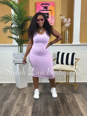Avi Ribbed Midi Dress (Lilac)