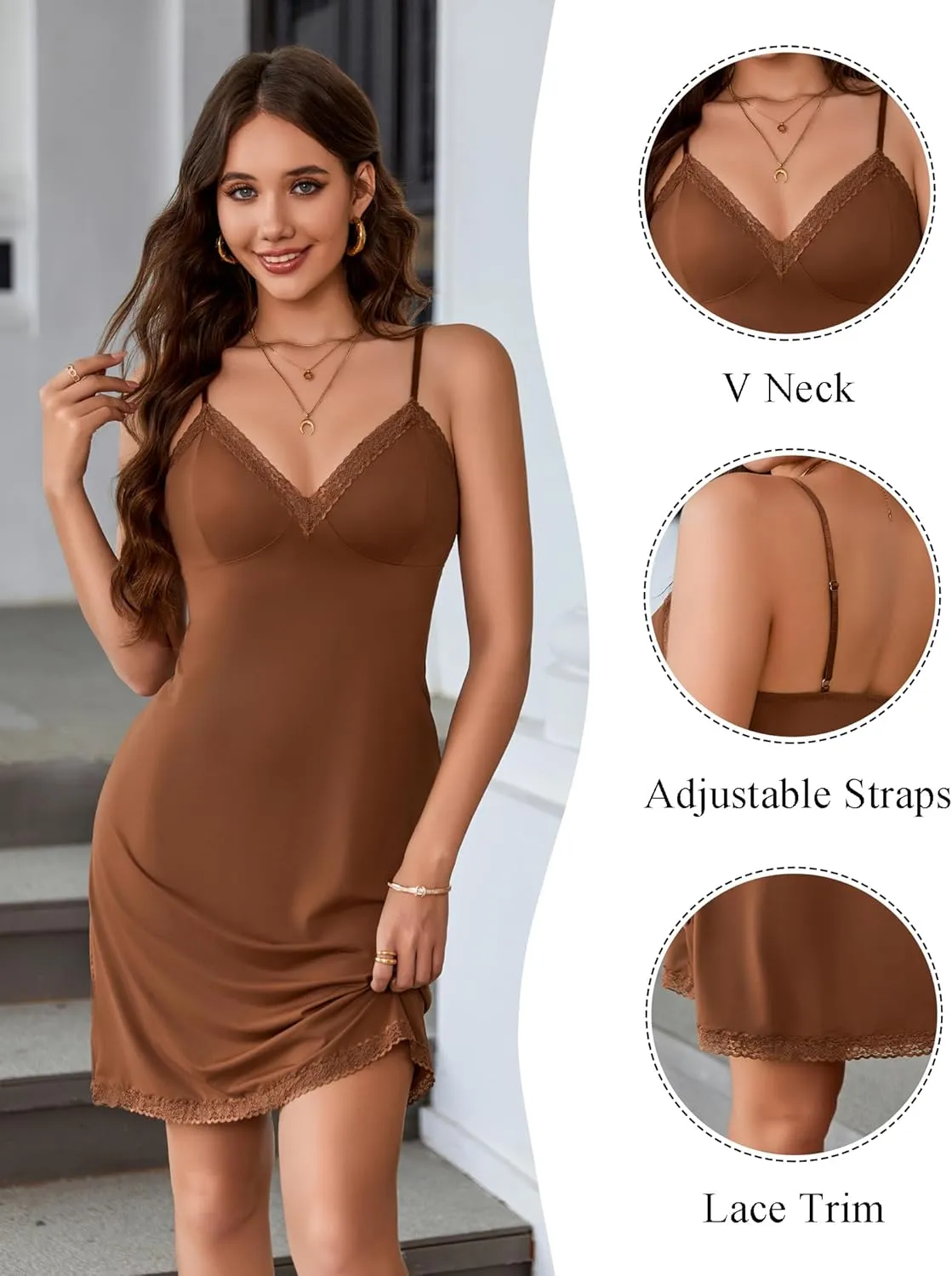 Avidlove Spaghetti Strap Slip Dress Lace Trim Full Slips for Under Dresses Sexy Nightgown