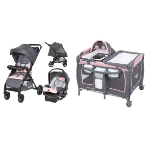 Baby Trend Passport Carriage Travel System with Bassinet, Changing Table, Toys, and Music Center, Dash Pink