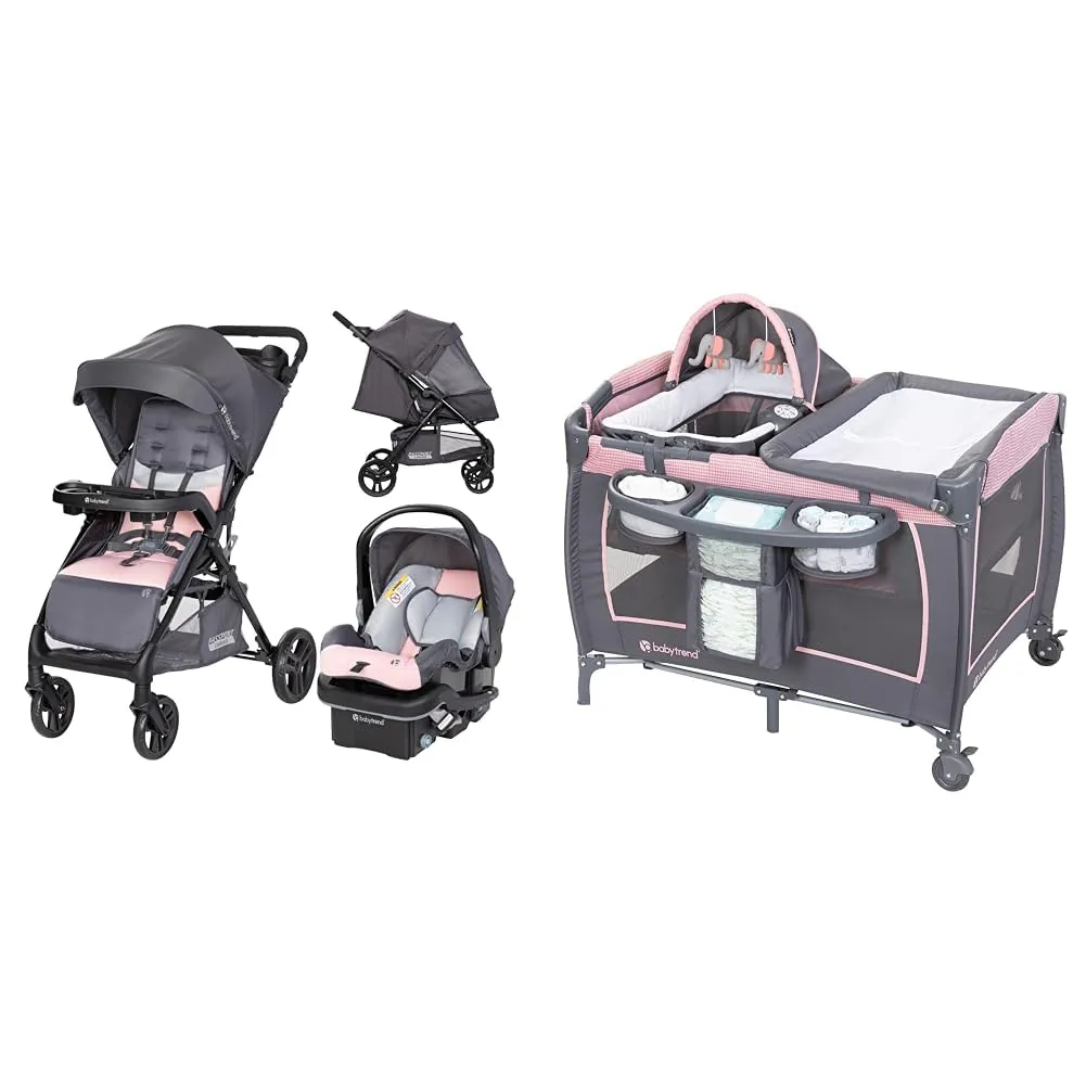 Baby Trend Passport Carriage Travel System with Bassinet, Changing Table, Toys, and Music Center, Dash Pink