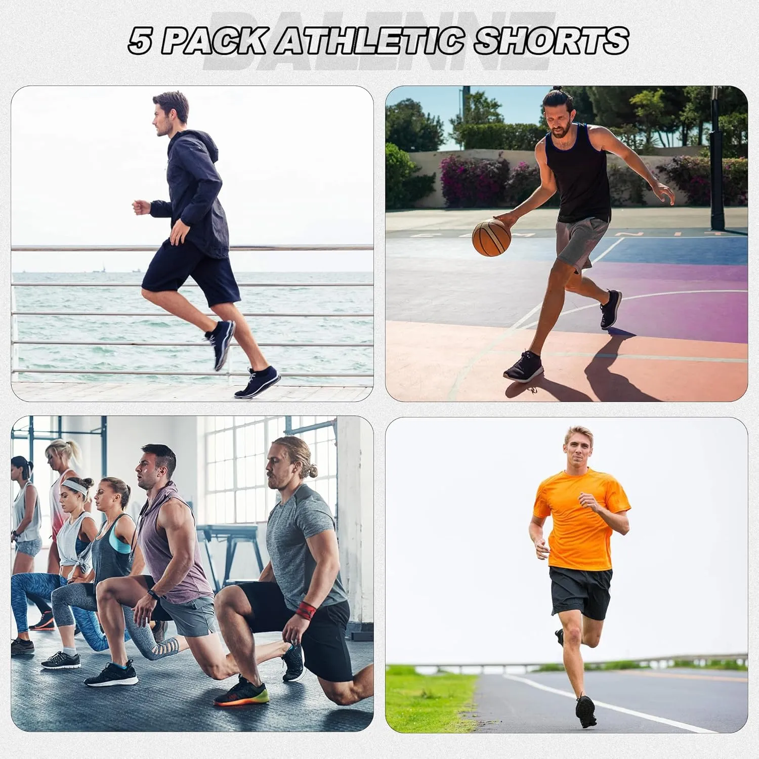 BALENNZ Athletic Shorts for Men with Pockets and Elastic Waistband Quick Dry Activewear