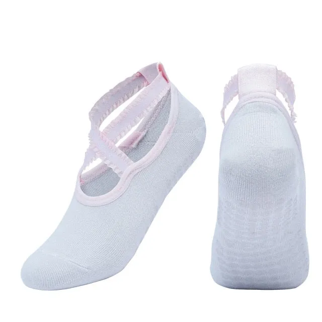 Bandage Yoga Socks Anti-Slip Quick-Dry Damping Pilates Ballet Socks Good Grip For Women Cotton Socks