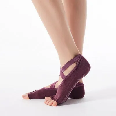 Bandage Yoga Socks Anti-Slip Quick-Dry Damping Pilates Ballet Socks Good Grip For Women Cotton Socks