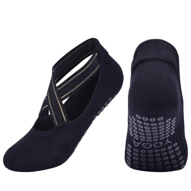 Bandage Yoga Socks Anti-Slip Quick-Dry Damping Pilates Ballet Socks Good Grip For Women Cotton Socks