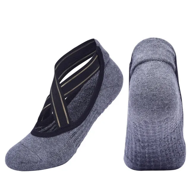 Bandage Yoga Socks Anti-Slip Quick-Dry Damping Pilates Ballet Socks Good Grip For Women Cotton Socks