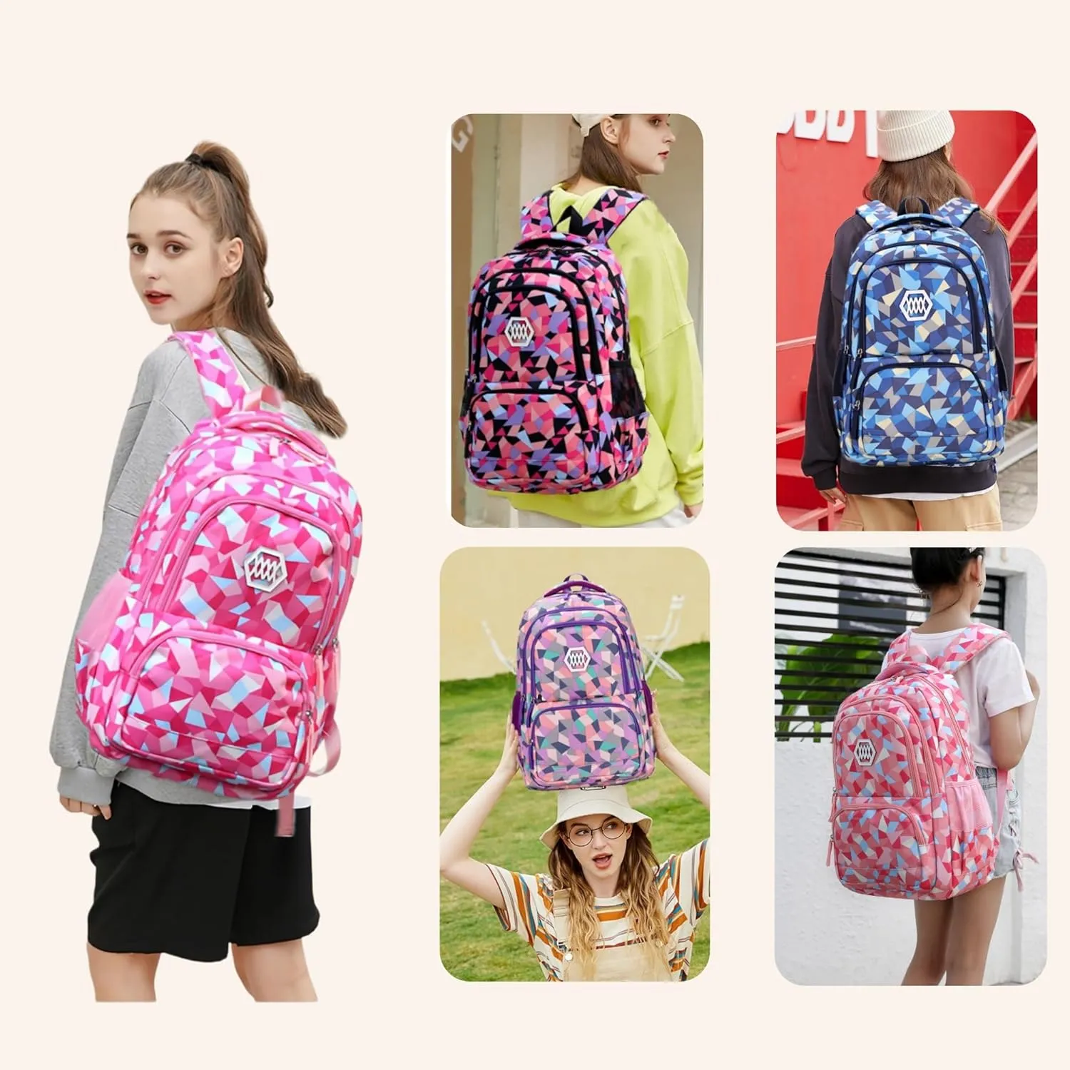 Bansusu Geometric Print Kids Backpack for Girls Boys School Bag Bookbags