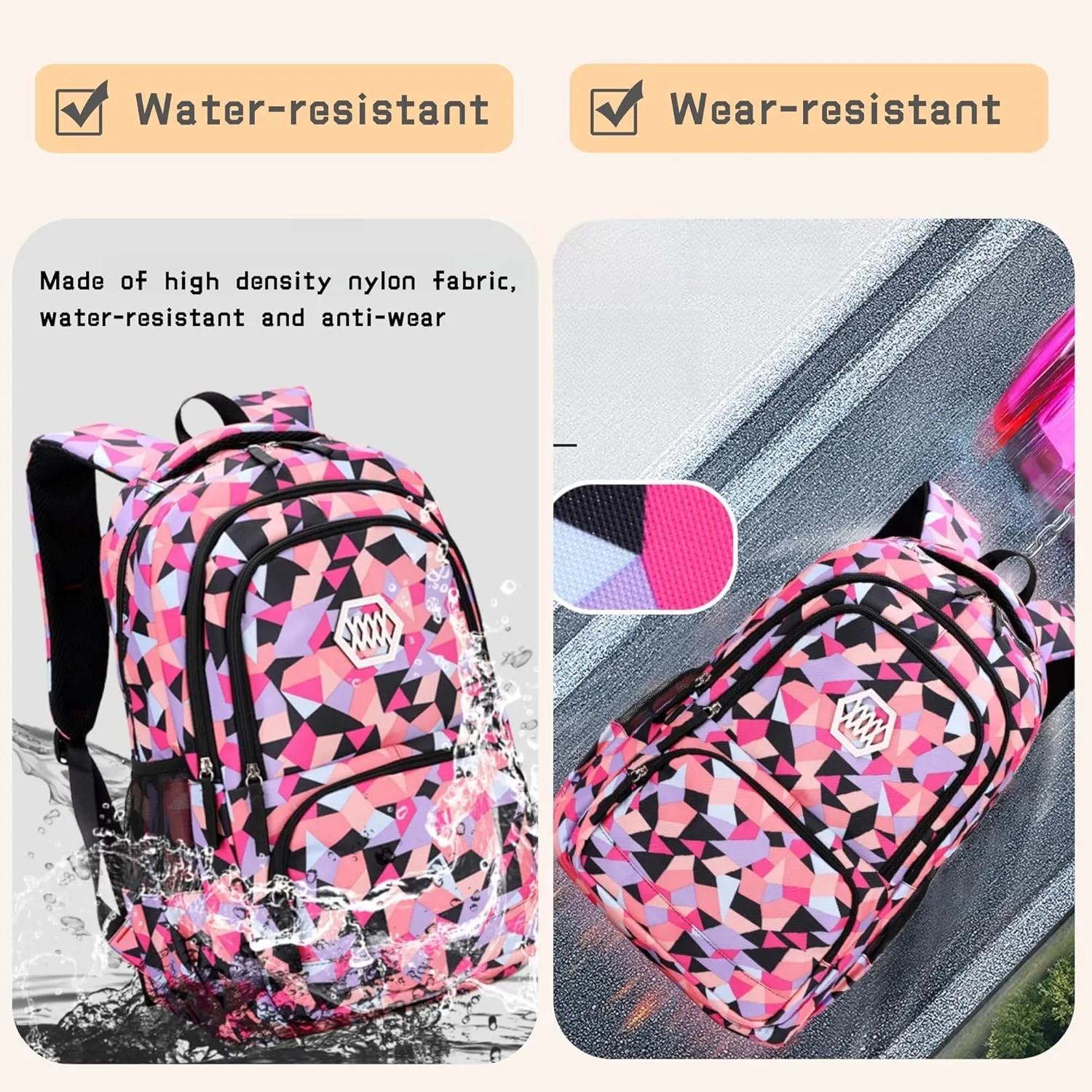 Bansusu Geometric Print Kids Backpack for Girls Boys School Bag Bookbags