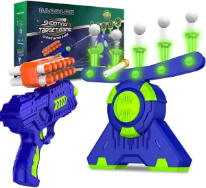 BAODLON Shooting Games Toy for Age 5, 6, 7, 8, 9, 10  Years Old Kids, Boys - Glow in The Dark Floating Ball Target with Foam Dart Toy Gun, 10 Balls/5 Targets - Ideal Gift