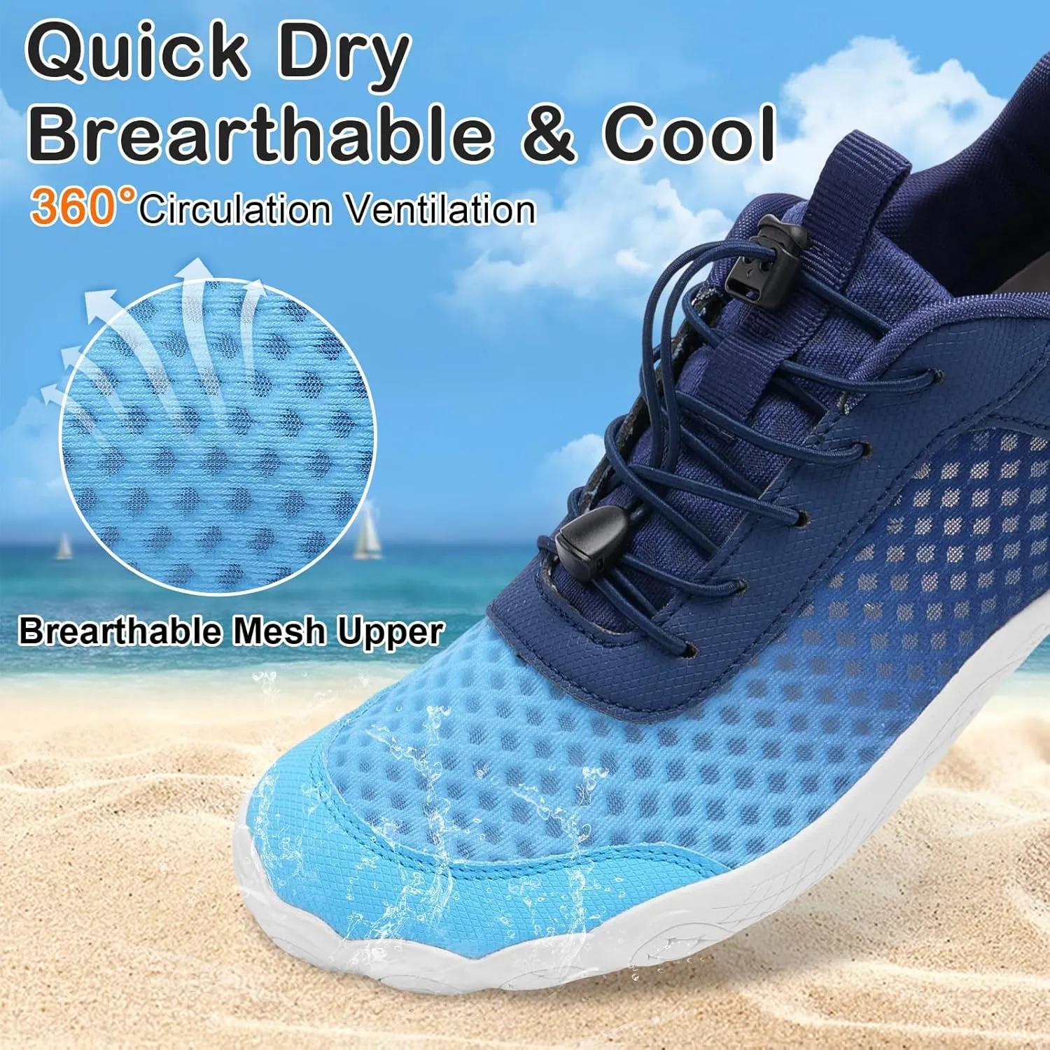 BARERUN Water Shoes Women Men Quick-Dry Wide Toe Athletic Hiking Water Sports Shoes Adjustable Zero Drop Barefoot Shoes for Beach Swim Kayaking Surfing Walking Training