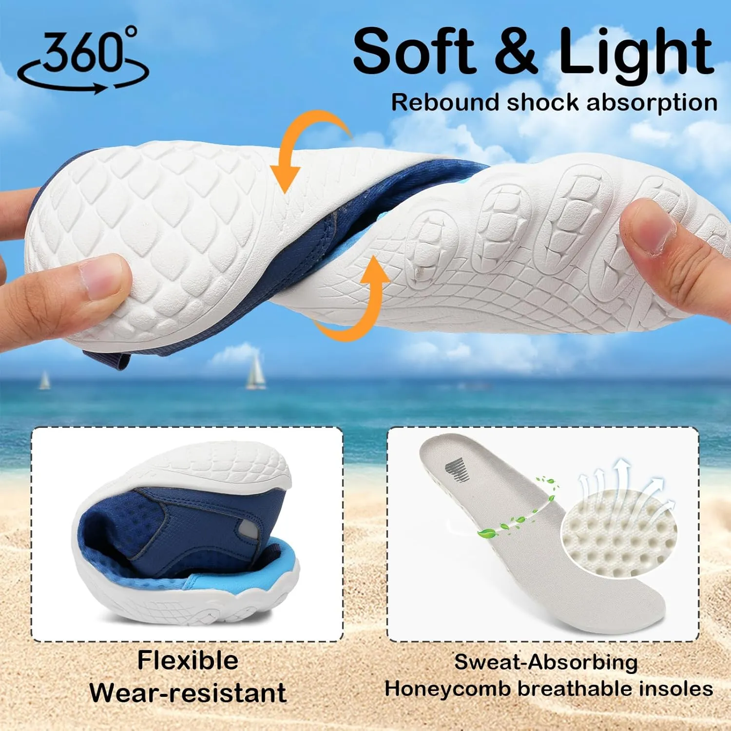 BARERUN Water Shoes Women Men Quick-Dry Wide Toe Athletic Hiking Water Sports Shoes Adjustable Zero Drop Barefoot Shoes for Beach Swim Kayaking Surfing Walking Training