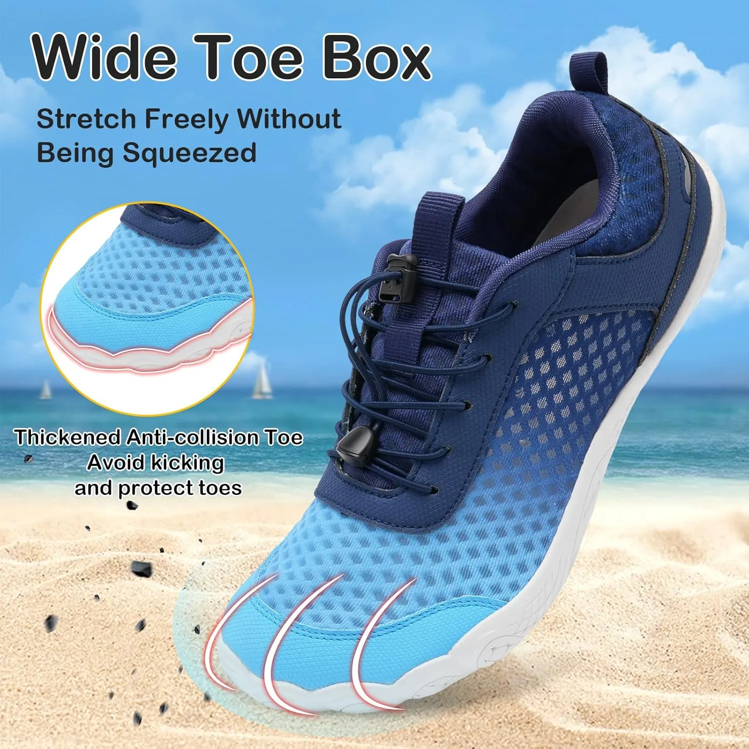 BARERUN Water Shoes Women Men Quick-Dry Wide Toe Athletic Hiking Water Sports Shoes Adjustable Zero Drop Barefoot Shoes for Beach Swim Kayaking Surfing Walking Training