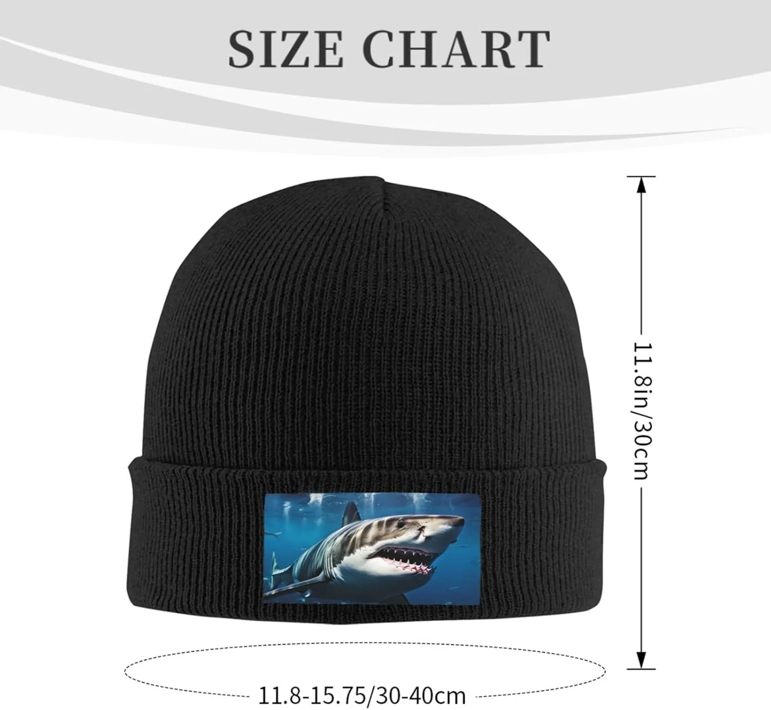 Beanie for Men Winter Hats for Women Knit Hat Great White Shark Beanie Soft Warm Cuffed Caps Stylish Watch Cap Black Beanie
