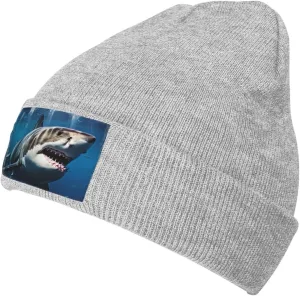 Beanie for Men Winter Hats for Women Knit Hat Great White Shark Beanie Soft Warm Cuffed Caps Stylish Watch Cap Black Beanie