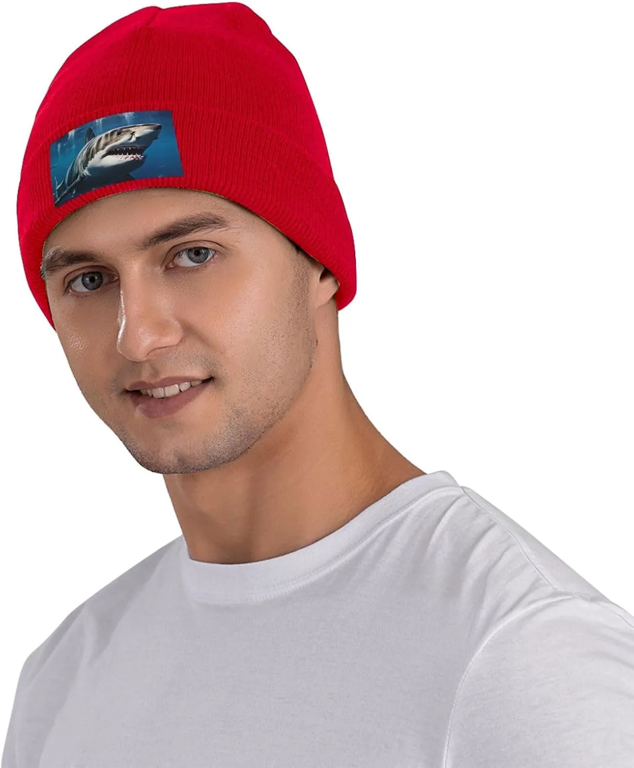 Beanie for Men Winter Hats for Women Knit Hat Great White Shark Beanie Soft Warm Cuffed Caps Stylish Watch Cap Black Beanie