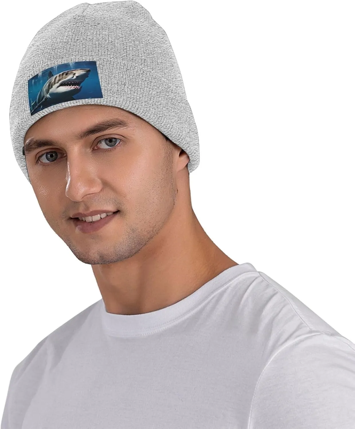 Beanie for Men Winter Hats for Women Knit Hat Great White Shark Beanie Soft Warm Cuffed Caps Stylish Watch Cap Black Beanie