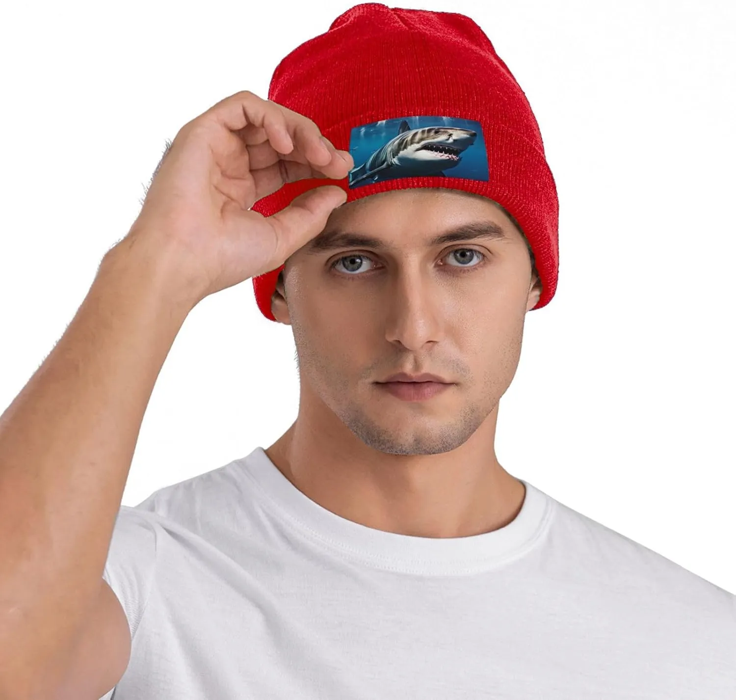 Beanie for Men Winter Hats for Women Knit Hat Great White Shark Beanie Soft Warm Cuffed Caps Stylish Watch Cap Black Beanie