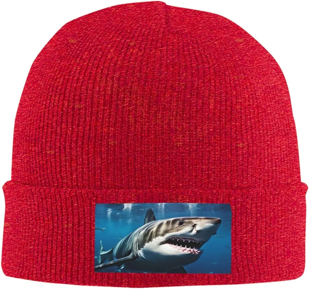 Beanie for Men Winter Hats for Women Knit Hat Great White Shark Beanie Soft Warm Cuffed Caps Stylish Watch Cap Black Beanie